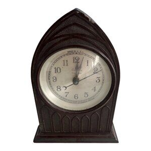 Vintage Linden Electric Clock – Gothic Cathedral Style Brown Bakelite Case – Mad